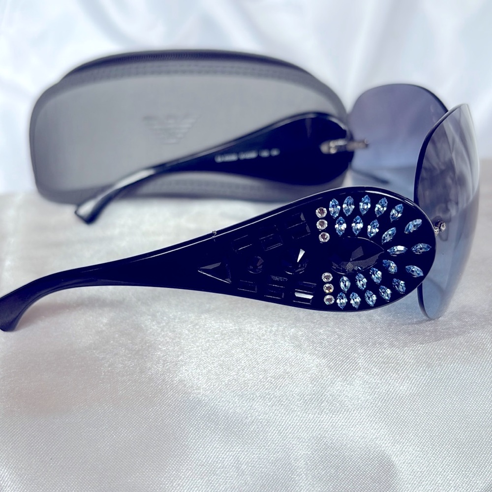 Authentic Giorgio Armani KAJAL 4022B Blue Crystals Vintage Sunglasses PreOwned.